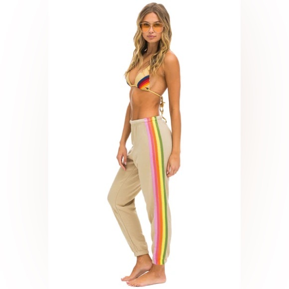Aviator Nation Tan Stripe Sweatpants in Sand Pink Green Size Medium